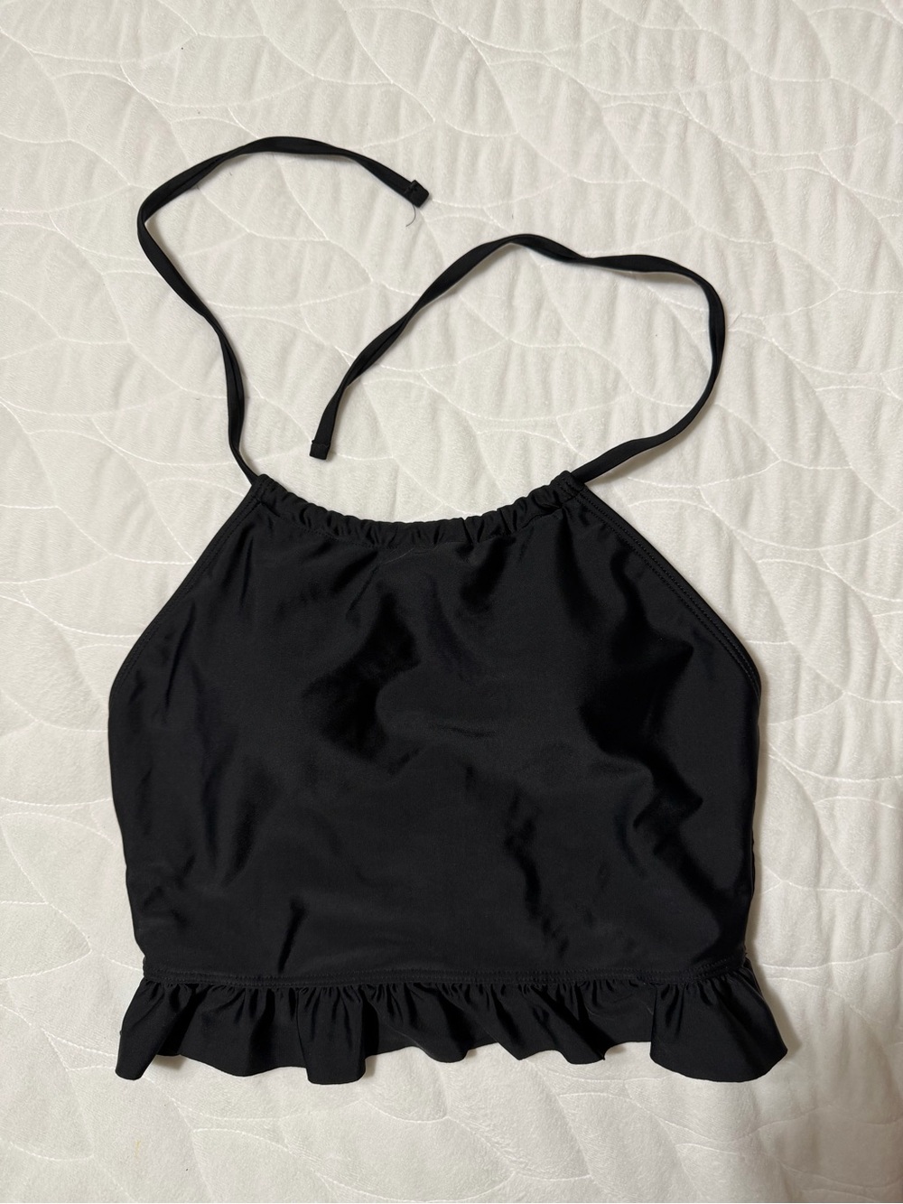 Women's Black Halter Ruffle Crop Swim Top size small